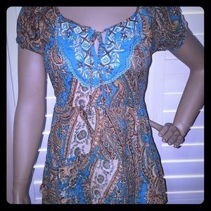 Paisley Embroidered Multi-colored Tunic Top Small